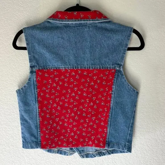 Vintage 80s90s denim red floral - Picture 2 of 5